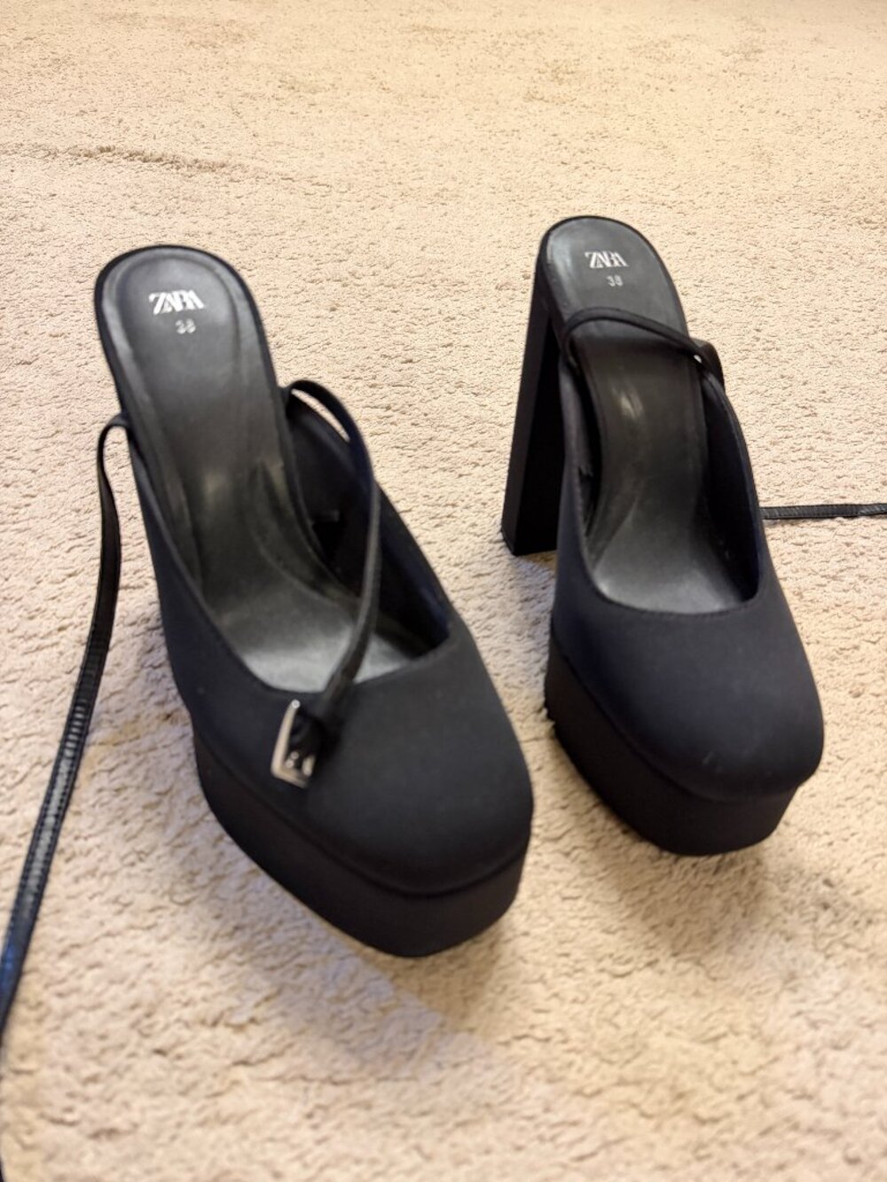 Zara Women's Black High Heel Platform Slingback Shoes Size 7.5 (38 EU) Great!